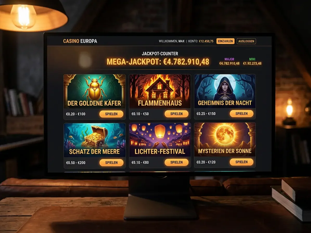 Startseite von Oscarspin mit Spielen und Aktionen